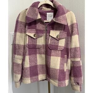 Avec Les Filles Jacket Shacket Women's Medium Full Zip Pocket Plaid Pink purple